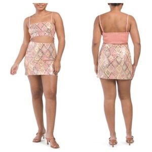 Caroline Constas 2 piece Sequin Mini Skirt & Crop Top Set, Size 10